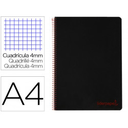 CUADERNO ESPIRAL LIDERPAPEL A4 WONDER TAPA PLASTICO 80H 90GR CUADRO 4MM CON MARGEN COLOR NEGRO