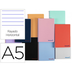 CUADERNO ESPIRAL LIDERPAPEL A5 WONDER TAPA PLASTICO 80H 90G RAYADO HORIZONTAL CON MARGEN COLORES SUR