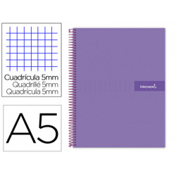 CUADERNO ESPIRAL LIDERPAPEL A5 MICRO CRAFTY TAPA FORRADA 120H 90 GR CUADRO 5MM 5 BANDAS6 TALADROS CO