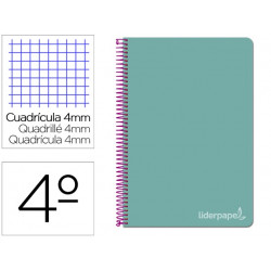 CUADERNO ESPIRAL LIDERPAPEL CUARTO WITTY TAPA DURA 80H 75GR CUADRO 4MM CON MARGEN COLOR TURQUESA