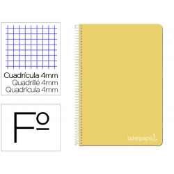 CUADERNO ESPIRAL LIDERPAPEL FOLIO WITTY TAPA DURA 80H 75GR CUADRO 4MM CON MARGEN COLOR AMARILLO