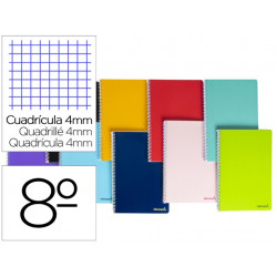 CUADERNO ESPIRAL LIDERPAPEL BOLSILLO OCTAVO SMART TAPA BLANDA 80H 60GR CUADRO 4MM COLORES SURTIDOS