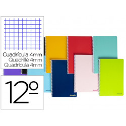 CUADERNO ESPIRAL LIDERPAPEL BOLSILLO DOCEAVO SMART TAPA BLANDA 80H 60GR CUADRO 4MM COLORES SURTIDOS