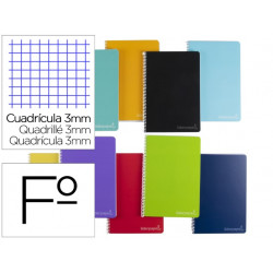 CUADERNO ESPIRAL LIDERPAPEL FOLIO WITTY TAPA DURA 80H 75GR CUADRO 3MM CON MARGEN COLORES SURTIDOS