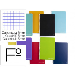 CUADERNO ESPIRAL LIDERPAPEL FOLIO WITTY TAPA DURA 80H 75GR CUADRO 5MM CON MARGEN COLORES SURTIDOS