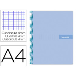 CUADERNO ESPIRAL LIDERPAPEL A4 CRAFTY TAPA FORRADA 80H 90 GR CUADRO 4MM CON MARGEN COLOR CELESTE