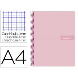 CUADERNO ESPIRAL LIDERPAPEL A4 CRAFTY TAPA FORRADA 80H 90 GR CUADRO 4MM CON MARGEN COLOR ROSA