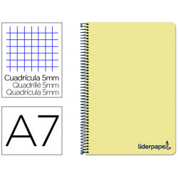 CUADERNO ESPIRAL LIDERPAPEL A7 MICRO WONDER TAPA PLASTICO 100H 90 GR CUADRO 5MM 4 BANDAS COLOR AMARI