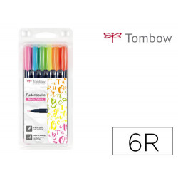 ROTULADOR TOMBOW FUDENOSUKE TINTA BASE DE AGUA PUNTA PINCEL DURA ESTUCHE DE 6 UNIDADES COLORES NEON