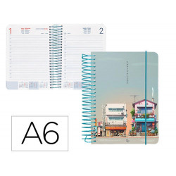 AGENDA ESPIRAL LIDERPAPEL SANTORINI A6 2025 DIA PAGINA STREET VIEW PAPEL 60 GR