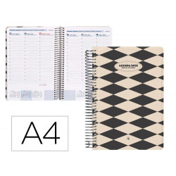 AGENDA ESPIRAL LIDERPAPEL CLASSIC A4 2025 SEMANA VISTA BLANCO Y NEGRO PAPEL 70 GR