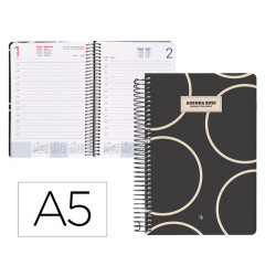 AGENDA ESPIRAL LIDERPAPEL CLASSIC A5 2025 DIA PAGINA BLANCO Y NEGRO 2 PAPEL 70 GR