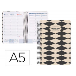 AGENDA ESPIRAL LIDERPAPEL CLASSIC A5 2025 SEMANA VISTA BLANCO Y NEGRO 1 PAPEL 70 GR