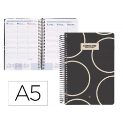 AGENDA ESPIRAL LIDERPAPEL CLASSIC A5 2025 SEMANA VISTA BLANCO Y NEGRO 2 PAPEL 70 GR