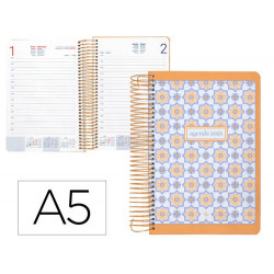 AGENDA ESPIRAL LIDERPAPEL PERISSA A5 2025 DIA PAGINA COLOR NARANJA PAPEL 80 GR