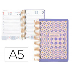 AGENDA ESPIRAL LIDERPAPEL PERISSA A5 2025 DIA PAGINA COLOR MORADO PAPEL 80 GR