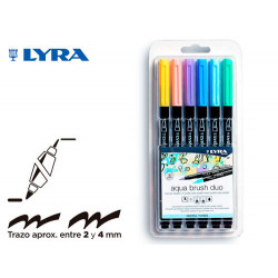 ROTULADOR LYRA AQUA BRUSH ACUARELABLE DOBLE PUNTA Y PINCEL TONOS PASTEL BLISTER DE 6 UNIDADES SURTID