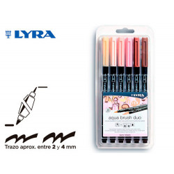 ROTULADOR LYRA AQUA BRUSH ACUARELABLE DOBLE PUNTA Y PINCEL TONOS PIEL BLISTER DE 6 UNIDADES SURTIDAS