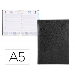 AGENDA ENCUADERNADA LIDERPAPEL CORFU A5 2025 DIA PAGINA NEGRO PAPEL 60 GR