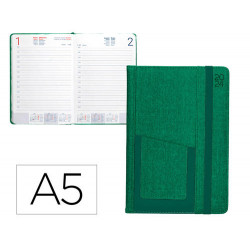 AGENDA ENCUADERNADA LIDERPAPEL SARIA A5 2025 DIA PAGINA COLOR VERDE PAPEL 70 GR