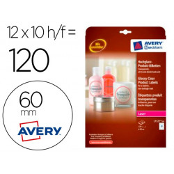 ETIQUETA ADHESIVA AVERY BRILLANTE INVISIBLE REDONDA PARA IMPRESORA LASER 60 MM CAJA DE 120