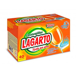 PASTILLA LAVAVAJILLAS LAGARTO TODO EN UNO ABRILLANTA DESINCRUSTA Y PROTEGE SIN PRELAVADO CAJA DE 40 