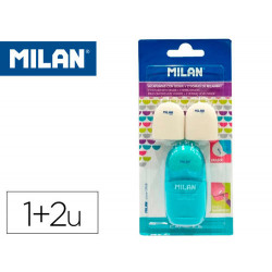 SACAPUNTAS MILAN CAPSULE PLASTICO 1 USO CON GOMA + 2 RECAMBIOS DE GOMA EN BLISTER