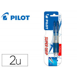 BOLIGRAFO PILOT SUPER GRIP AZUL RETRACTIL SUJECION DE CAUCHO TINTA BASE DE ACEITE EN BLISTER DE 2 UN