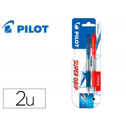 BOLIGRAFO PILOT SUPER GRIP RETRACTIL SUJECION DE CAUCHO TINTA BASE DE ACEITE EN BLISTER 1 AZUL + 1 R