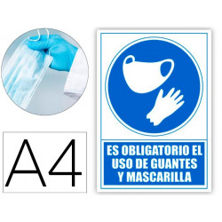 PICTOGRAMA ARCHIVO 2000 OBLIGATORIO EL USO DE GUANTES Y MASCARILLA PVC COLOR AZUL 210X297 MM