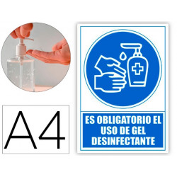 PICTOGRAMA ARCHIVO 2000 OBLIGATORIO EL USO DE GEL DESINFECTANTE PVC COLOR AZUL 210X297 MM