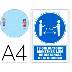 PICTOGRAMA ARCHIVO 2000 OBLIGATORIO MANTENER 1,5 M DE DISTANCIA DE SEGURIDAD PVC COLOR AZUL 210X297 