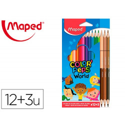 LAPICES DE COLORES MAPED COLOR PEPS WORLD CAJA DE 12 COLORES SURTIDOS + 3 DUO TONOS DE PIEL