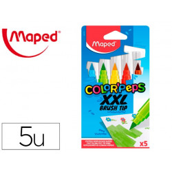 ROTULADOR MAPED COLOR PEPS JUMBO PUNTA PINCEL CAJA DE 5 COLORES SURTIDOS