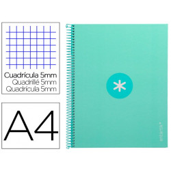 CUADERNO ESPIRAL A4 MICRO ANTARTIK TAPA FORRADA 80H 90 GR CUADRO 5MM 1 BANDA 4 TALADROS MENTA