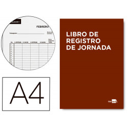 LIBRO LIDERPAPEL REGISTRO DE JORNADA EMPLEADOS A4 10 EMPLEADOS MES PAGINA PAPEL BLANCO 90 G