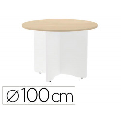 MESA DE REUNION ROCADA REDONDA 3005AW01 ESTRUCTURA MADERA EN ASPAS COLOR BLANCO TABLERO HAYA 100CM D