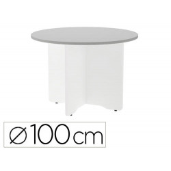 MESA DE REUNION ROCADA REDONDA 3005AW02 ESTRUCTURA MADERA EN ASPAS COLOR BLANCO TABLERO GRIS 100CM D