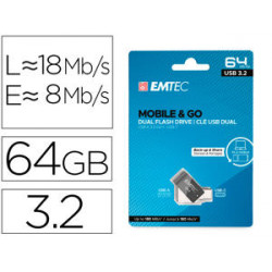 MEMORIA EMTEC USB 3.2 DUAL MOBILE & GO TYPE-C /USB 64 GB