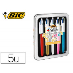 BOLIGRAFO BIC CUATRO COLORES SHINE BOX CAJA METALICA 5 UNIDADES SURTIDAS