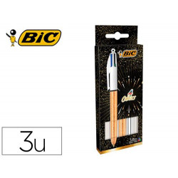 BOLIGRAFO BIC CUATRO COLORES SET REGALO 50 ANIVERSARIO 2 UNIDADES SHINE COLOR ORO MATE + 1 UNIDAD SH