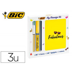 SET ESCRITURA BIC 1 CUATRO COLORES SHINE + 1 FLUORESCENTE GRIP PASTEL + 1 NOTEBOOK