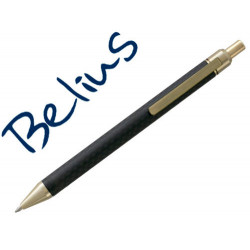 BOLIGRAFO BELIUS POTSDAM NEGRO Y DORADO CUERPO FIBRA CARBON TINTA GEL AZUL EN ESTUCHE