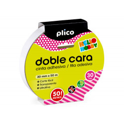 CINTA ADHESIVA PLICO DOBLE CARA TRANSPARENTE 50 MT X 30 MM