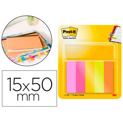 BLOC DE NOTAS ADHESIVAS QUITA Y PON POST-IT MININOTAS ENERGETIC COLOUR 15 X 50 MM 50 HOJAS PACK DE 5