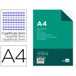 RECAMBIO LIDERPAPEL A4 100 HOJAS 100G/M2 CUADRO 3MM CON MARGEN 4 TALADROS