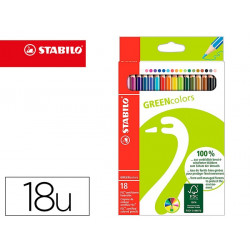 LAPICES DE COLORES STABILO GREEN COLORS CON CERTIFICADO FSC ESTUCHE CARTON DE 18 UNIDADES COLORES SU