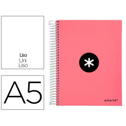 CUADERNO ESPIRAL A5 MICRO ANTARTIK TAPA FORRADA120H 90 GR LISO 5 BANDAS 6 TALADROS COLOR CORAL