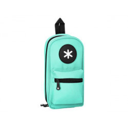 ESTUCHE PORTATODO ANTARTIK FORMA DE MOCHILA CON BOLSILLO Y 4 DEPARTAMENTOS COLOR MENTA 230X50X120 MM