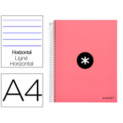 CUADERNO ESPIRAL A4 MICRO ANTARTIK TAPA FORRADA 120H 90 GR HORIZONTAL 5 BANDAS 4 TALADROS COLOR CORA